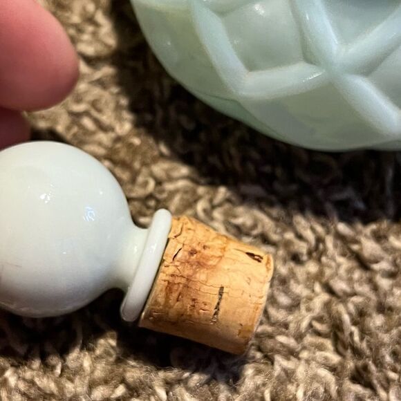 Color Lite blue Opaline Basket Weave Patterned glass with Lid and Cork. - Picture 7 of 9